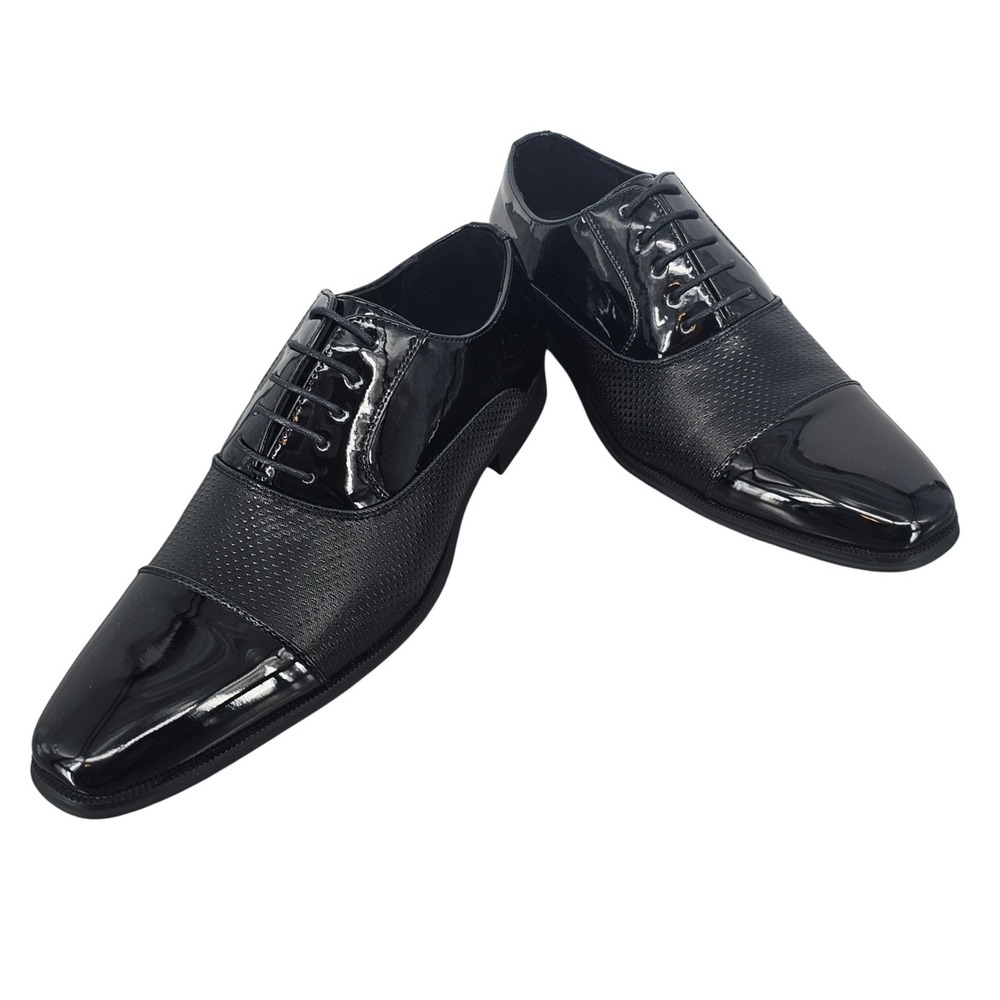 Robert David Mens Black Patent and Textured Cap Toe Oxford Dress Shoes 11 New - Picture 7 of 9